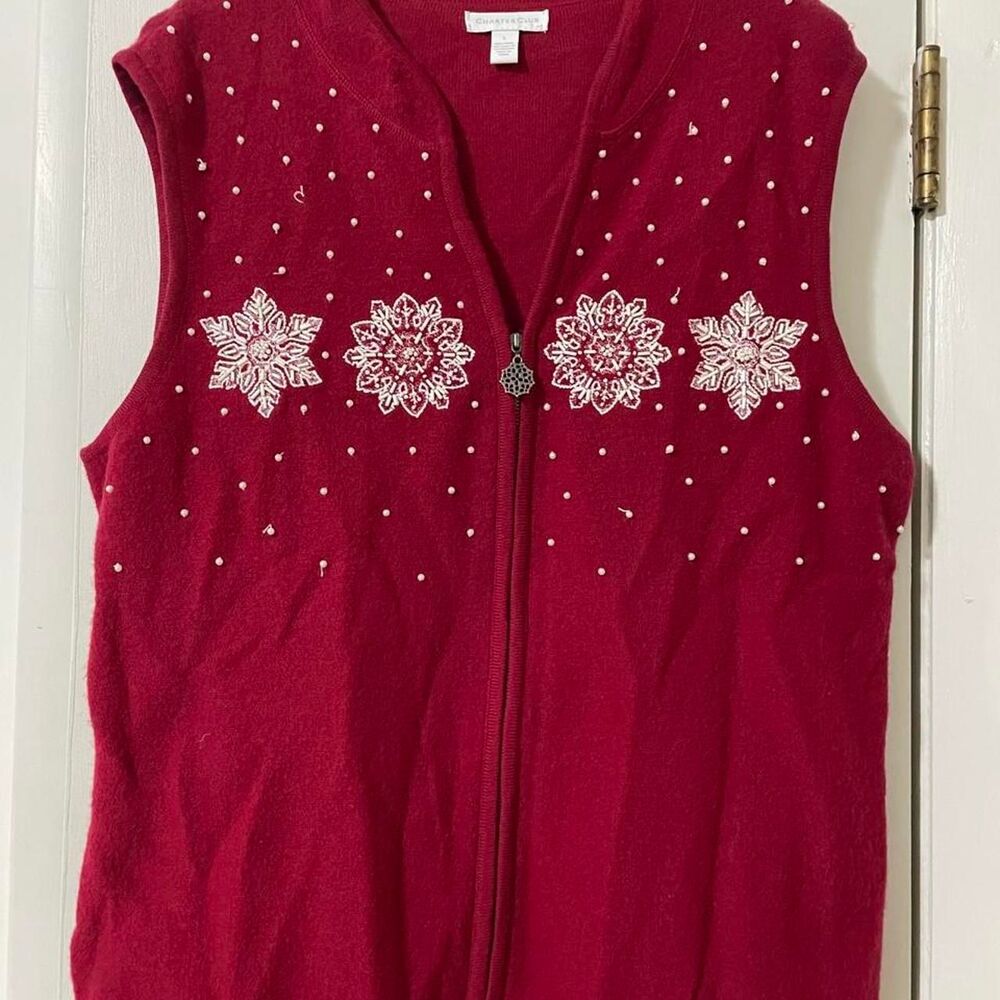 Charter-club Women's Red and Burgundy Jumper